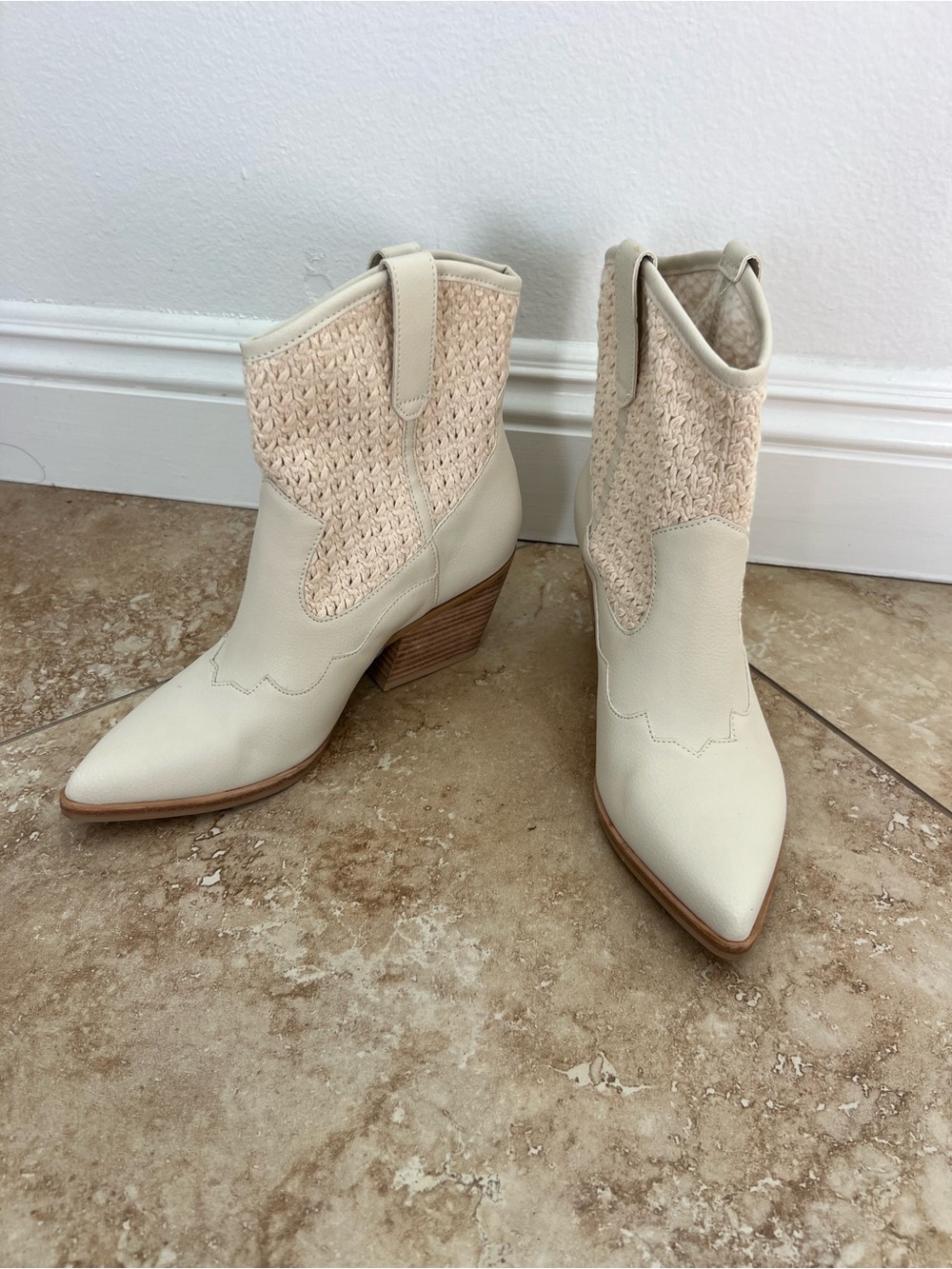 Dolce Vita Cream Woven Western Ankle Boots